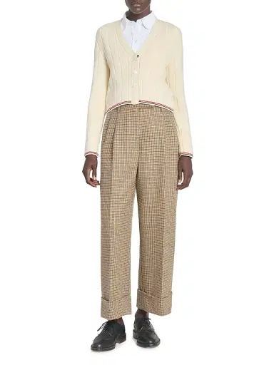 Thom Browne Women's Ladder-Stitch V-Neck Wool Cardigan - White | Thumbnail 2 Thom Browne Women's Ladder-Stitch V-Neck Wool Cardigan - White | Thumbnail 2