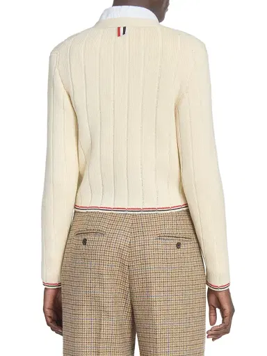 Thom Browne Women's Ladder-Stitch V-Neck Wool Cardigan - White | Thumbnail 5 Thom Browne Women's Ladder-Stitch V-Neck Wool Cardigan - White | Thumbnail 5