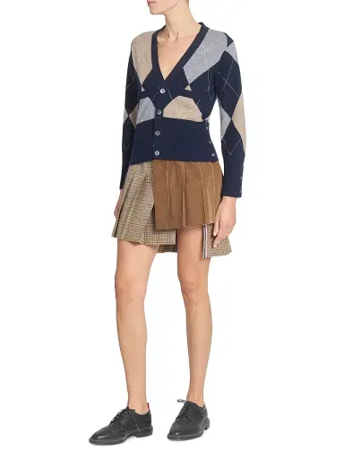 Thom Browne Women's Pleated Wool-Cotton Wrap Miniskirt - Brown | Thumbnail 2 Thom Browne Women's Pleated Wool-Cotton Wrap Miniskirt - Brown | Thumbnail 2