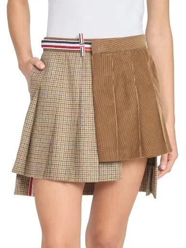 Thom Browne Women's Pleated Wool-Cotton Wrap Miniskirt - Brown | Thumbnail 3 Thom Browne Women's Pleated Wool-Cotton Wrap Miniskirt - Brown | Thumbnail 3