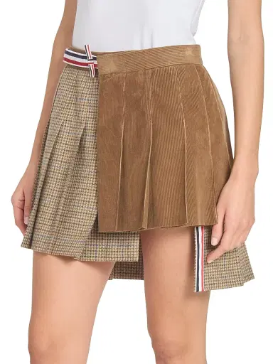 Thom Browne Women's Pleated Wool-Cotton Wrap Miniskirt - Brown | Thumbnail 4 Thom Browne Women's Pleated Wool-Cotton Wrap Miniskirt - Brown | Thumbnail 4