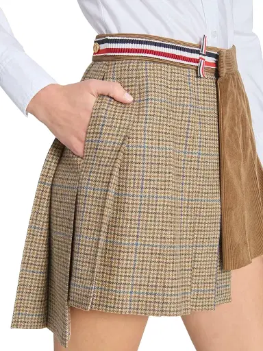 Thom Browne Women's Pleated Wool-Cotton Wrap Miniskirt - Brown | Thumbnail 6 Thom Browne Women's Pleated Wool-Cotton Wrap Miniskirt - Brown | Thumbnail 6