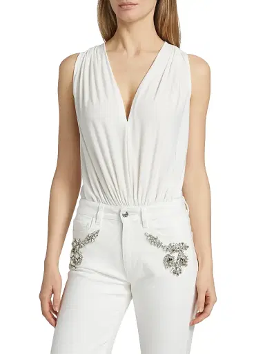 Generation Love Women's Ansel Draped Jersey Bodysuit - White | Thumbnail 3 Generation Love Women's Ansel Draped Jersey Bodysuit - White | Thumbnail 3