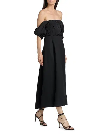 Reiss Women's Frankie Bardot Sculpted Midi-Dress - Black | Thumbnail 2 Reiss Women's Frankie Bardot Sculpted Midi-Dress - Black | Thumbnail 2