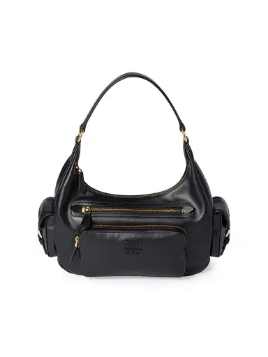 Miu Miu Women's Pocket Leather Shoulder Bag - Black | Thumbnail 1 Miu Miu Women's Pocket Leather Shoulder Bag - Black | Thumbnail 1