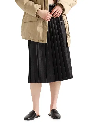 Prada Women's Pleated Wool Flannel Skirt - Grey | Thumbnail 2 Prada Women's Pleated Wool Flannel Skirt - Grey | Thumbnail 2