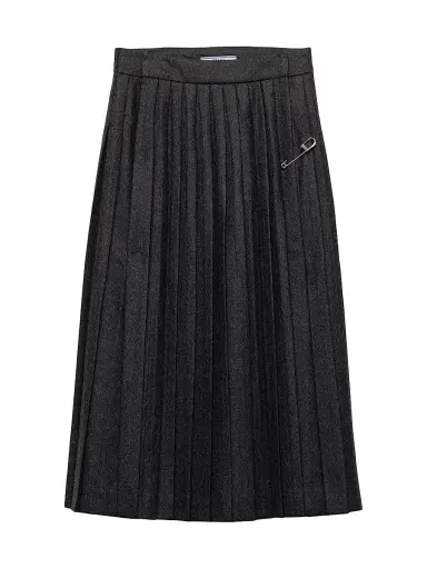 Prada Women's Pleated Wool Flannel Skirt - Grey | Thumbnail 1 Prada Women's Pleated Wool Flannel Skirt - Grey | Thumbnail 1