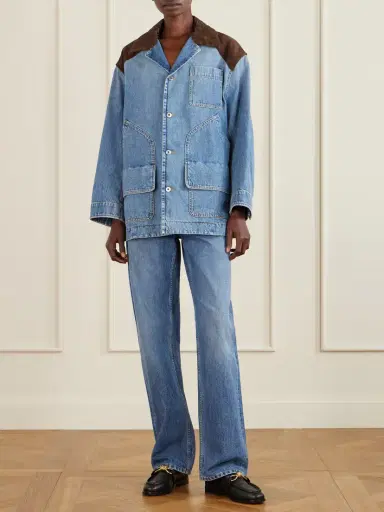 Bottega Veneta Intrecciato Leather-trimmed Denim Jacket | Thumbnail 2 Bottega Veneta Intrecciato Leather-trimmed Denim Jacket | Thumbnail 2