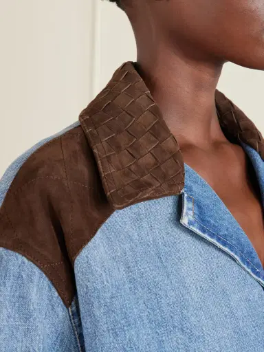 Bottega Veneta Intrecciato Leather-trimmed Denim Jacket | Thumbnail 4 Bottega Veneta Intrecciato Leather-trimmed Denim Jacket | Thumbnail 4