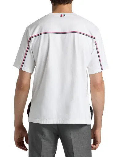 Thom Browne Men's RWB Trim Oversized Cotton Crewneck T-Shirt | Thumbnail 5 Thom Browne Men's RWB Trim Oversized Cotton Crewneck T-Shirt | Thumbnail 5