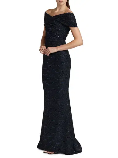 Talbot Runhof Women's Off-The-Shoulder Jersey Gown - Royal Navy | Thumbnail 4 Talbot Runhof Women's Off-The-Shoulder Jersey Gown - Royal Navy | Thumbnail 4