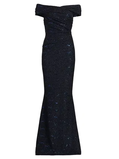 Talbot Runhof Women's Off-The-Shoulder Jersey Gown - Royal Navy | Thumbnail 1 Talbot Runhof Women's Off-The-Shoulder Jersey Gown - Royal Navy | Thumbnail 1