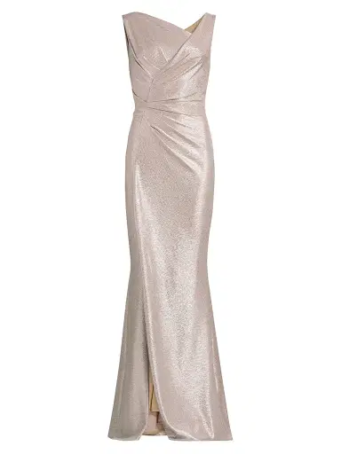 Talbot Runhof Women's Asymmetrical Metallic Gown - Platinum | Thumbnail 1 Talbot Runhof Women's Asymmetrical Metallic Gown - Platinum | Thumbnail 1
