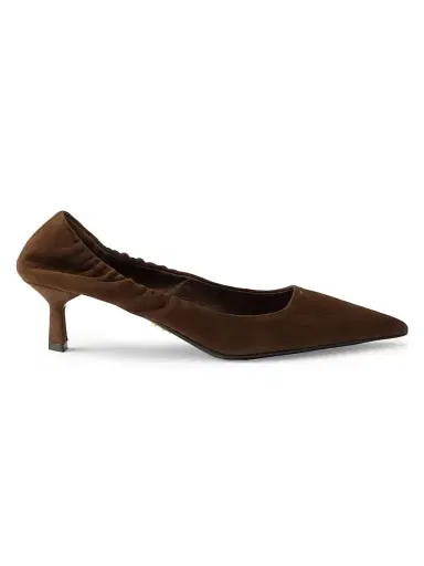 Prada Women's Suede 55MM Pumps - Dark Brown | Thumbnail 1 Prada Women's Suede 55MM Pumps - Dark Brown | Thumbnail 1