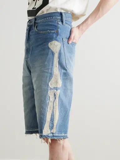KAPITAL Straight-Leg Appliquéd Distressed Denim Shorts - Men | Thumbnail 3 KAPITAL Straight-Leg Appliquéd Distressed Denim Shorts - Men | Thumbnail 3