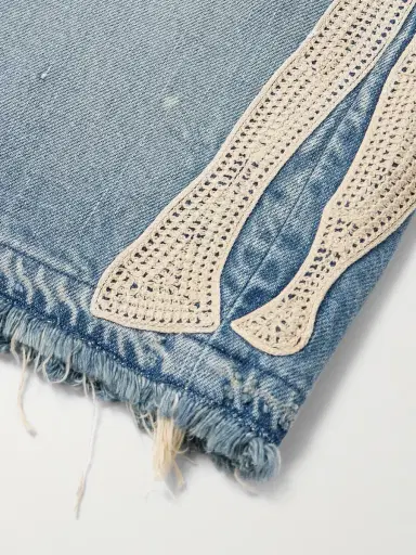 KAPITAL Straight-Leg Appliquéd Distressed Denim Shorts - Men | Thumbnail 6 KAPITAL Straight-Leg Appliquéd Distressed Denim Shorts - Men | Thumbnail 6