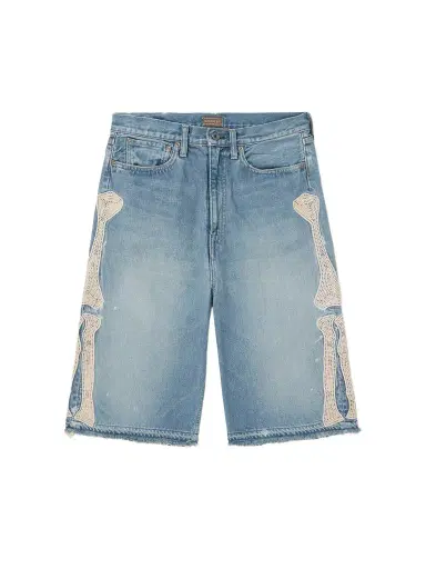 KAPITAL Straight-Leg Appliquéd Distressed Denim Shorts - Men | Thumbnail 1 KAPITAL Straight-Leg Appliquéd Distressed Denim Shorts - Men | Thumbnail 1