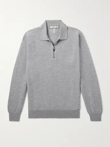 Canali Basketweave Jacquard-Knitted Wool Half-Zip Polo Shirt - Men | Thumbnail 2 Canali Basketweave Jacquard-Knitted Wool Half-Zip Polo Shirt - Men | Thumbnail 2