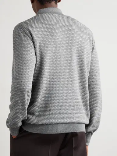 Canali Basketweave Jacquard-Knitted Wool Half-Zip Polo Shirt - Men | Thumbnail 5 Canali Basketweave Jacquard-Knitted Wool Half-Zip Polo Shirt - Men | Thumbnail 5