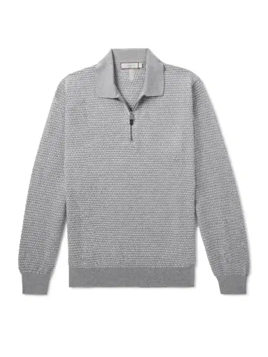 Canali Basketweave Jacquard-Knitted Wool Half-Zip Polo Shirt - Men | Thumbnail 1 Canali Basketweave Jacquard-Knitted Wool Half-Zip Polo Shirt - Men | Thumbnail 1