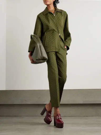 Gucci Leather-trimmed Cotton-blend Canvas-jacquard Jacket | Thumbnail 2 Gucci Leather-trimmed Cotton-blend Canvas-jacquard Jacket | Thumbnail 2