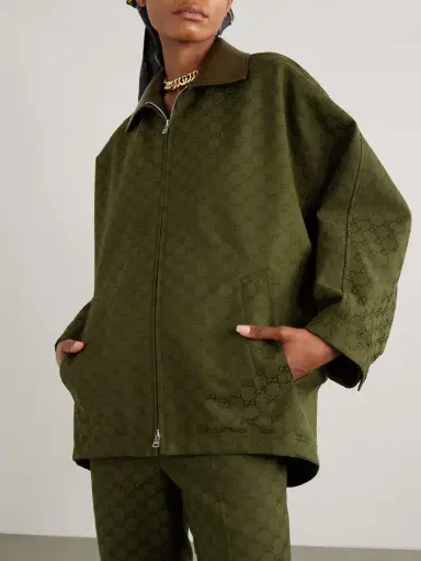 Gucci Leather-trimmed Cotton-blend Canvas-jacquard Jacket | Thumbnail 3 Gucci Leather-trimmed Cotton-blend Canvas-jacquard Jacket | Thumbnail 3