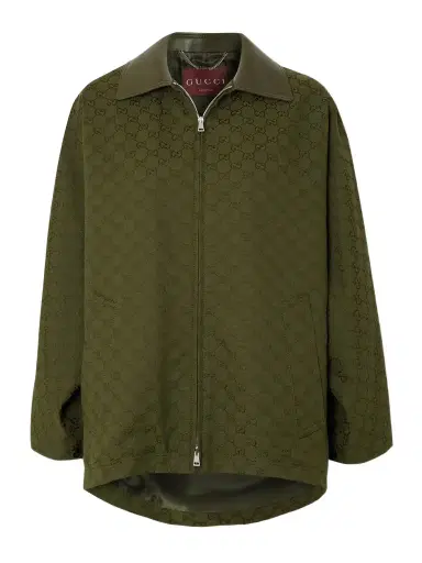 Gucci Leather-trimmed Cotton-blend Canvas-jacquard Jacket | Thumbnail 1 Gucci Leather-trimmed Cotton-blend Canvas-jacquard Jacket | Thumbnail 1