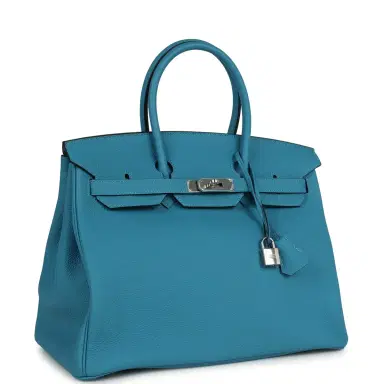 HERMÈS Pre-owned Hermes Birkin 35 Turquoise Togo Palladium Hardware | Thumbnail 2 HERMÈS Pre-owned Hermes Birkin 35 Turquoise Togo Palladium Hardware | Thumbnail 2