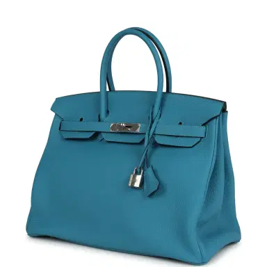 HERMÈS Pre-owned Hermes Birkin 35 Turquoise Togo Palladium Hardware | Thumbnail 3 HERMÈS Pre-owned Hermes Birkin 35 Turquoise Togo Palladium Hardware | Thumbnail 3