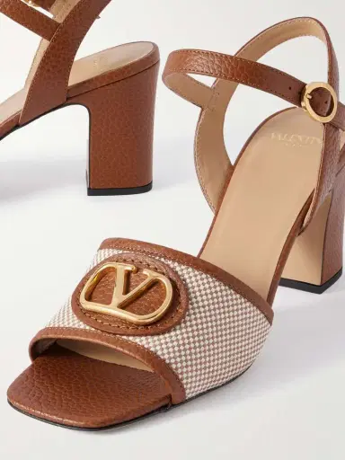 Valentino Garavani Vlogo 75 Textured-leather And Canvas Sandals | Thumbnail 4 Valentino Garavani Vlogo 75 Textured-leather And Canvas Sandals | Thumbnail 4