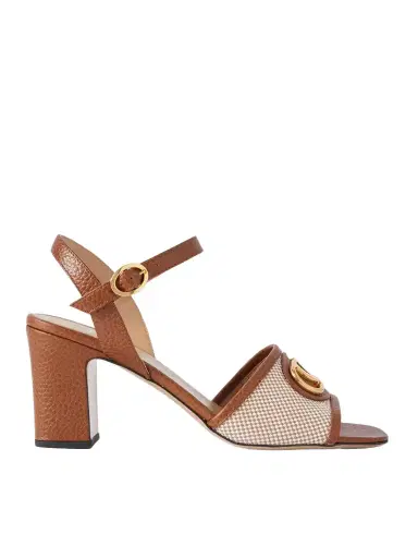 Valentino Garavani Vlogo 75 Textured-leather And Canvas Sandals | Thumbnail 1 Valentino Garavani Vlogo 75 Textured-leather And Canvas Sandals | Thumbnail 1