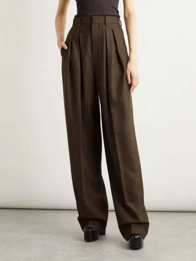 Saint Laurent Pleated Herringbone Wool Wide-leg Pants | Thumbnail 3 Saint Laurent Pleated Herringbone Wool Wide-leg Pants | Thumbnail 3