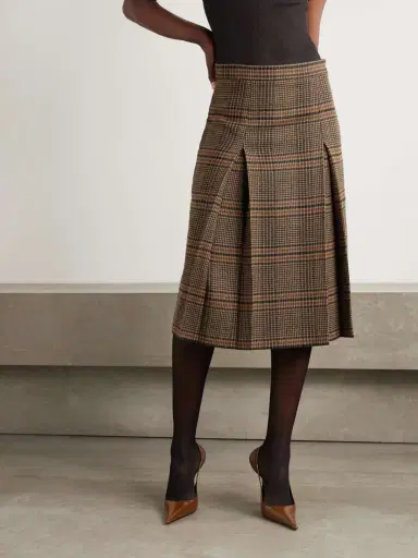 Saint Laurent Prince Of Wales Checked Wool Midi Skirt | Thumbnail 3 Saint Laurent Prince Of Wales Checked Wool Midi Skirt | Thumbnail 3