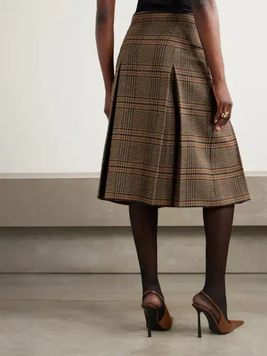 Saint Laurent Prince Of Wales Checked Wool Midi Skirt | Thumbnail 4 Saint Laurent Prince Of Wales Checked Wool Midi Skirt | Thumbnail 4