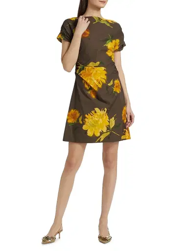 Lela Rose Women's Floral Ruched Cotton Minidress | Thumbnail 2 Lela Rose Women's Floral Ruched Cotton Minidress | Thumbnail 2