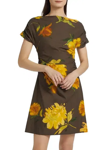 Lela Rose Women's Floral Ruched Cotton Minidress | Thumbnail 3 Lela Rose Women's Floral Ruched Cotton Minidress | Thumbnail 3