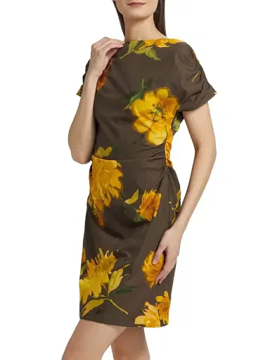 Lela Rose Women's Floral Ruched Cotton Minidress | Thumbnail 4 Lela Rose Women's Floral Ruched Cotton Minidress | Thumbnail 4