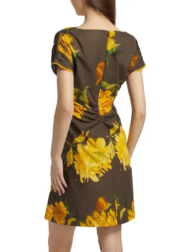 Lela Rose Women's Floral Ruched Cotton Minidress | Thumbnail 5 Lela Rose Women's Floral Ruched Cotton Minidress | Thumbnail 5