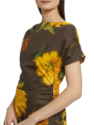 Lela Rose Women's Floral Ruched Cotton Minidress | Thumbnail 6 Lela Rose Women's Floral Ruched Cotton Minidress | Thumbnail 6