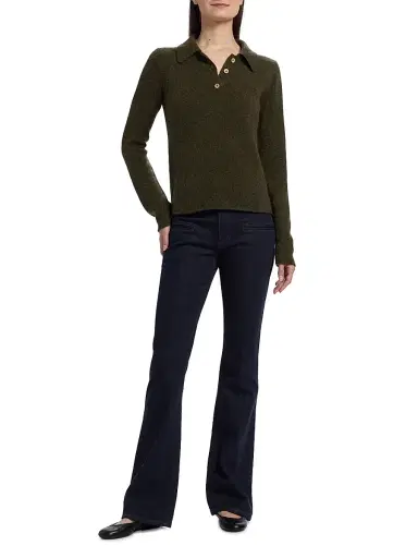 The Elder Statesman Women's Fitted Cashmere Polo Shirt - Olive | Thumbnail 2 The Elder Statesman Women's Fitted Cashmere Polo Shirt - Olive | Thumbnail 2