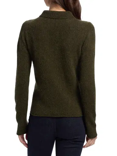 The Elder Statesman Women's Fitted Cashmere Polo Shirt - Olive | Thumbnail 5 The Elder Statesman Women's Fitted Cashmere Polo Shirt - Olive | Thumbnail 5