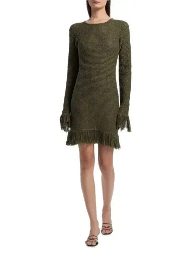 The Elder Statesman Women's Nora Lite Fringe Knit Minidress - Kelp | Thumbnail 2 The Elder Statesman Women's Nora Lite Fringe Knit Minidress - Kelp | Thumbnail 2