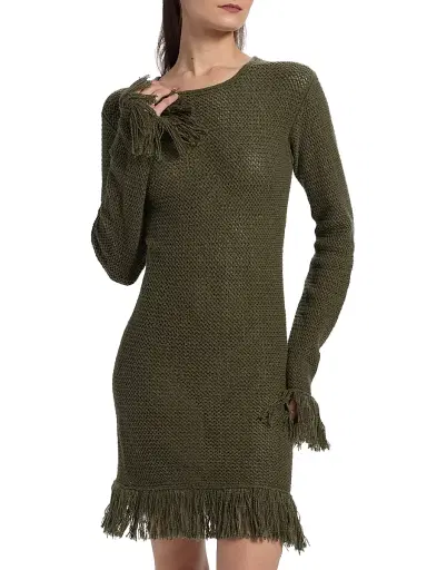 The Elder Statesman Women's Nora Lite Fringe Knit Minidress - Kelp | Thumbnail 3 The Elder Statesman Women's Nora Lite Fringe Knit Minidress - Kelp | Thumbnail 3