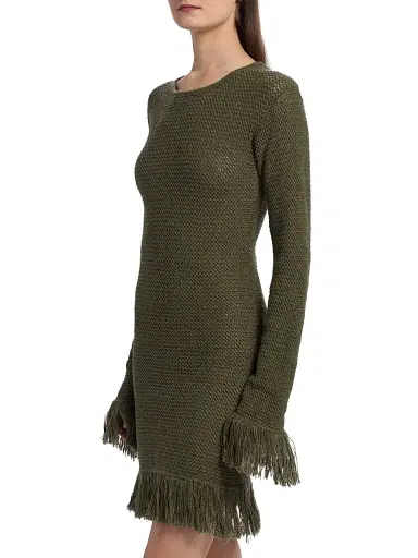 The Elder Statesman Women's Nora Lite Fringe Knit Minidress - Kelp | Thumbnail 4 The Elder Statesman Women's Nora Lite Fringe Knit Minidress - Kelp | Thumbnail 4