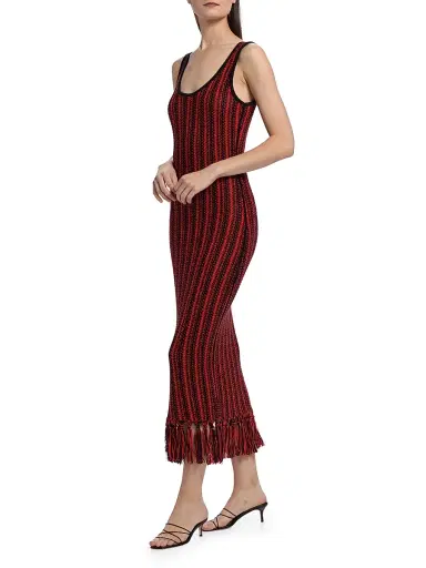 The Elder Statesman Women's Stripe Scoopneck Fringe Dress - Black Tomato | Thumbnail 2 The Elder Statesman Women's Stripe Scoopneck Fringe Dress - Black Tomato | Thumbnail 2