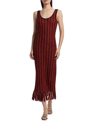 The Elder Statesman Women's Stripe Scoopneck Fringe Dress - Black Tomato | Thumbnail 3 The Elder Statesman Women's Stripe Scoopneck Fringe Dress - Black Tomato | Thumbnail 3
