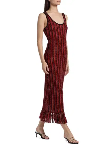 The Elder Statesman Women's Stripe Scoopneck Fringe Dress - Black Tomato | Thumbnail 4 The Elder Statesman Women's Stripe Scoopneck Fringe Dress - Black Tomato | Thumbnail 4