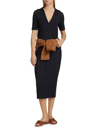 Vince Women's Knit Eyelet Cotton Midi-Skirt - Coastal | Thumbnail 2 Vince Women's Knit Eyelet Cotton Midi-Skirt - Coastal | Thumbnail 2
