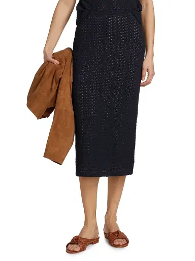Vince Women's Knit Eyelet Cotton Midi-Skirt - Coastal | Thumbnail 3 Vince Women's Knit Eyelet Cotton Midi-Skirt - Coastal | Thumbnail 3
