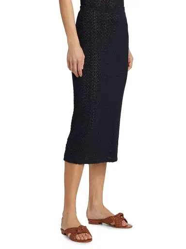 Vince Women's Knit Eyelet Cotton Midi-Skirt - Coastal | Thumbnail 4 Vince Women's Knit Eyelet Cotton Midi-Skirt - Coastal | Thumbnail 4